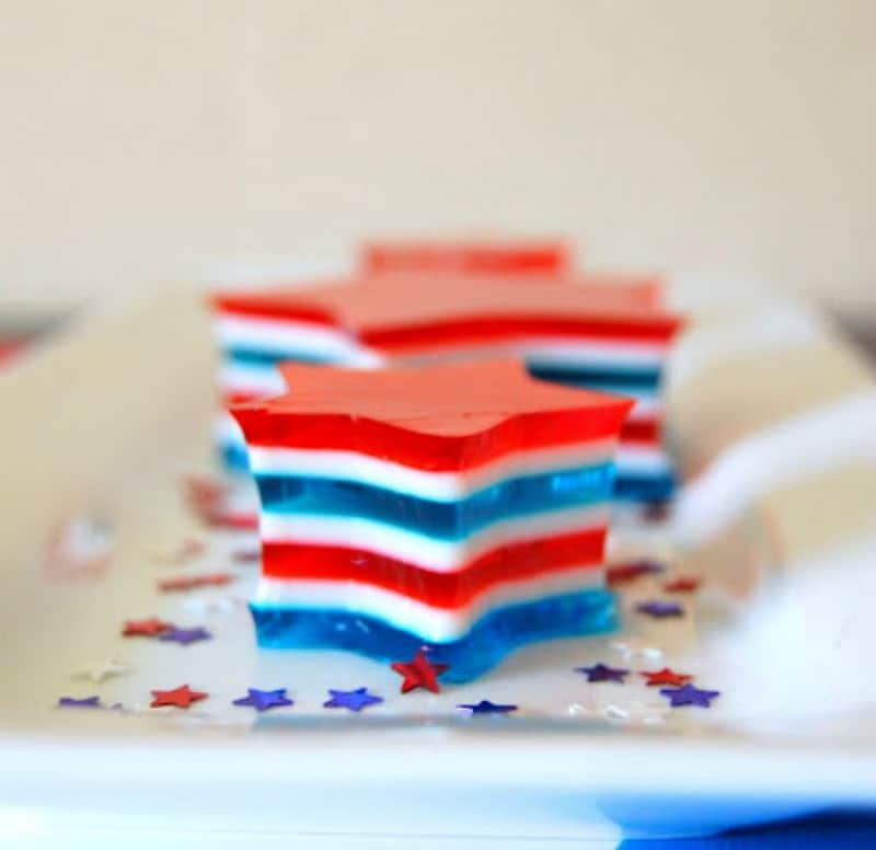 Patriotic Jello-O Stars on a white plate.