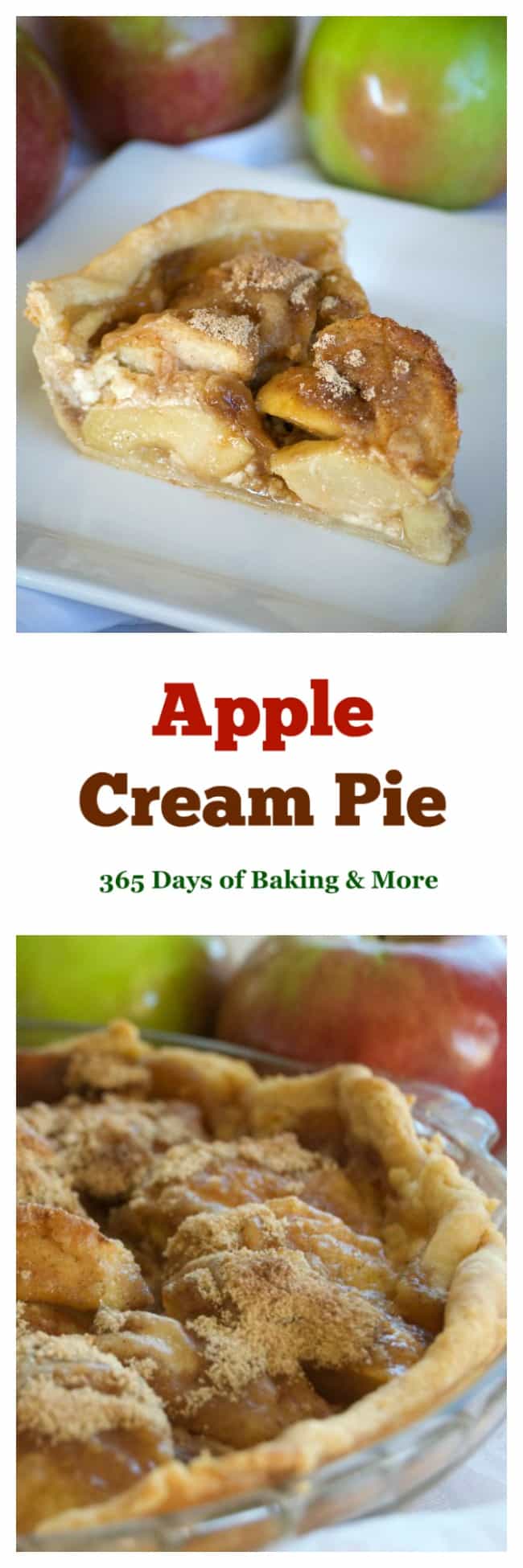 This Apple Cream Pie is a super easy and very delicious apple pie. Covered in cinnamon sugar and some heavy cream, it's sure to bring smiles all year round.