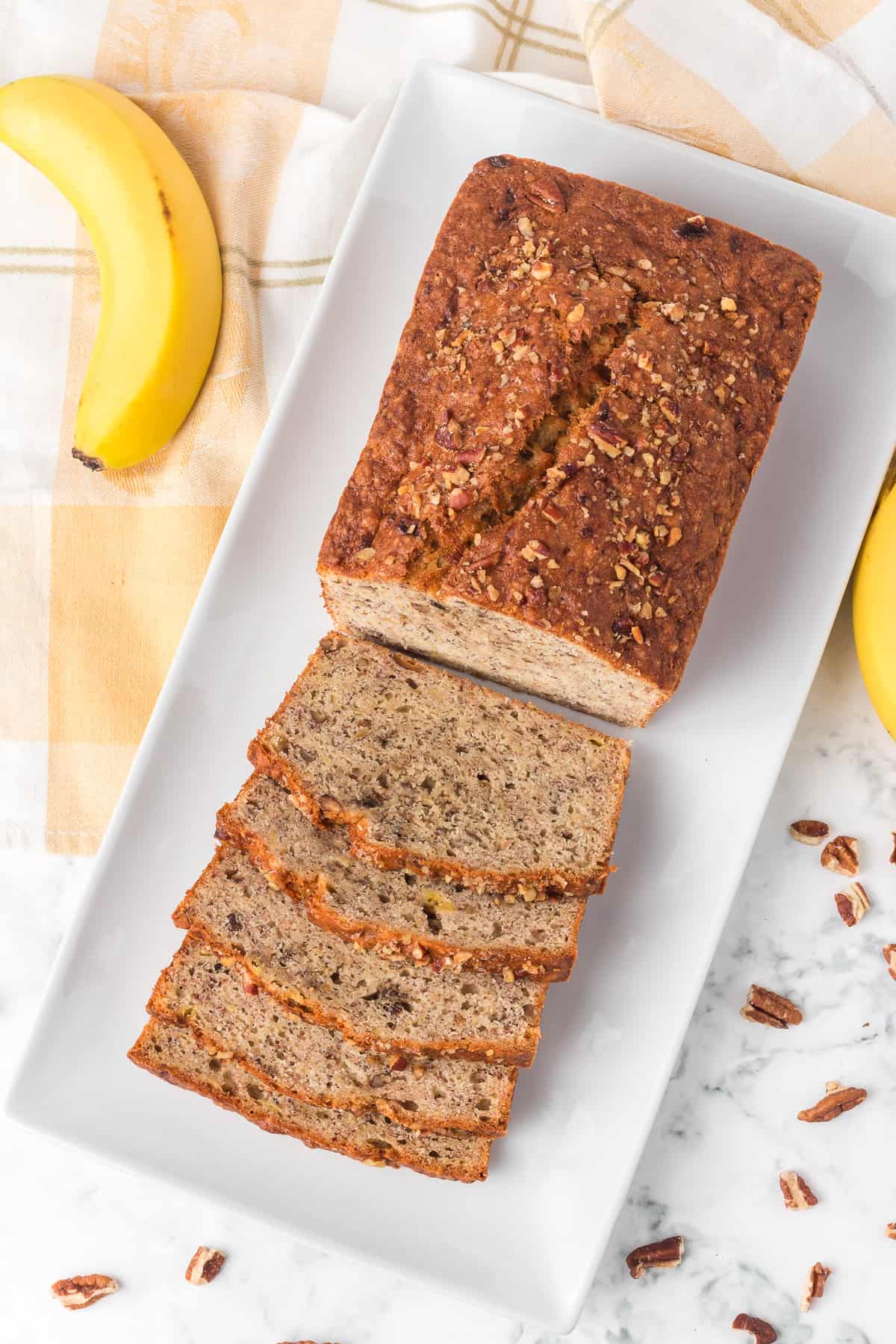 Top view of a banana quick bread