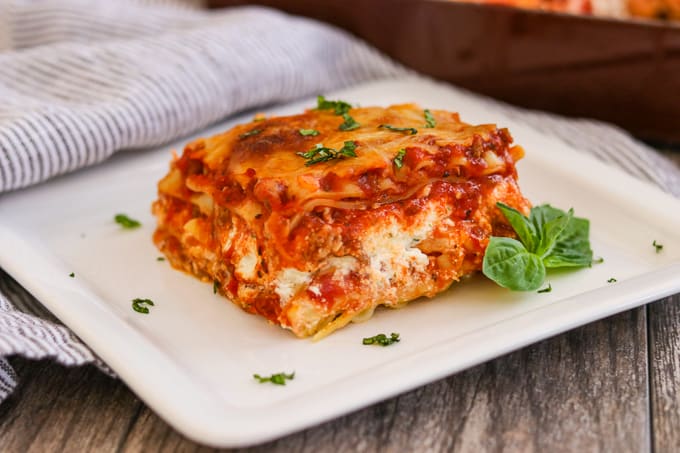 Lasagna on a plate.