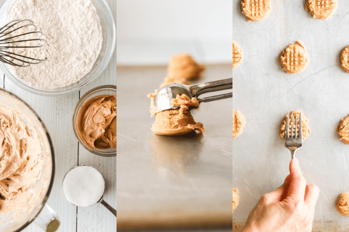 Process Collage of Classic Peanut Butter Cookies.