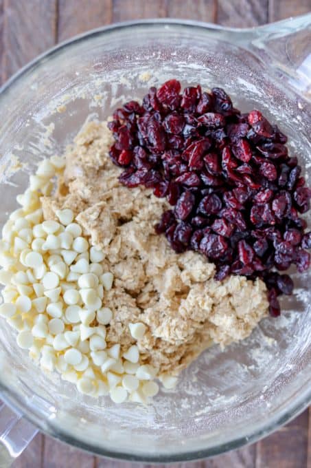 Batter for white chocolate chip oatmeal cookies.