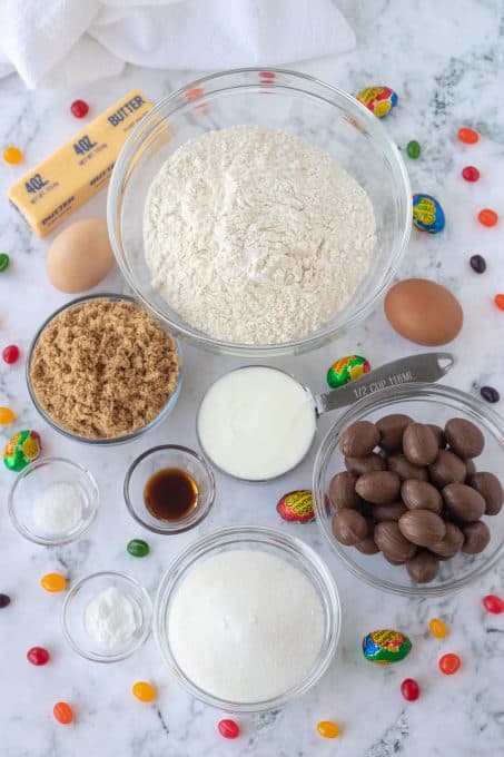 Ingredients for Easter cookies with Cadbury Creme Eggs.