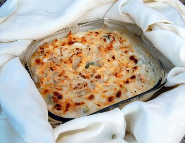 An incredible casserole made with chicken, broccoli and mixed with a creamy sauce made from sherry and cheese. From 365 Days of Baking & More