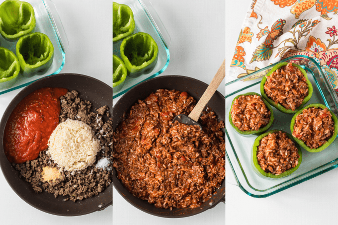 Process shots for stuffed Green Peppers.