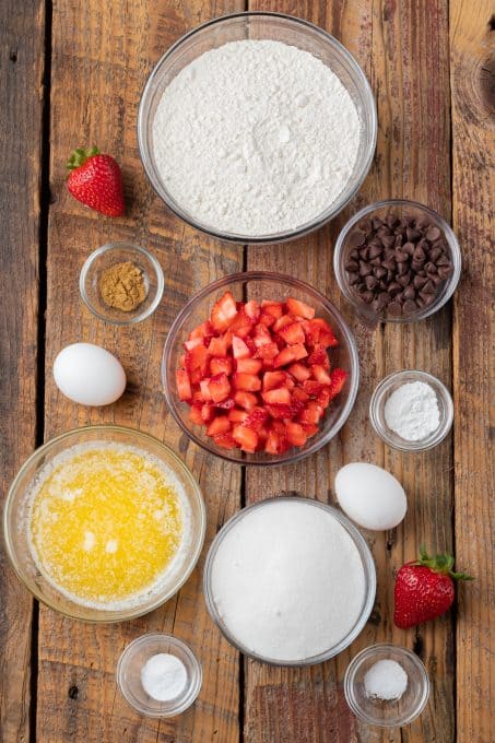 Ingredients for Chocolate Strawberry Bread.