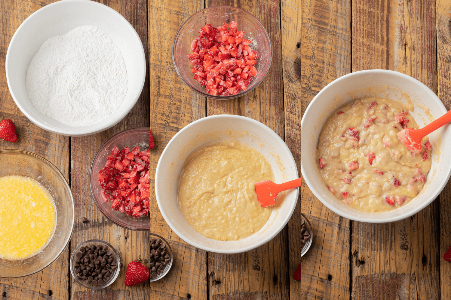 Process shots of Chocolate Strawberry Bread.