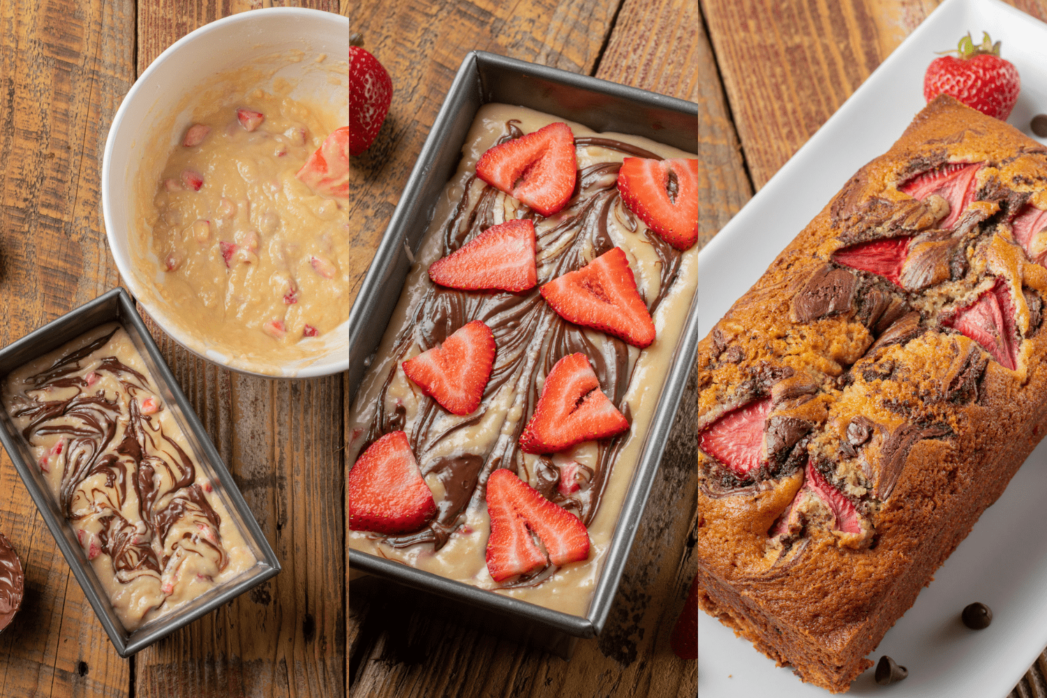 Process shots of Chocolate Strawberry Bread.