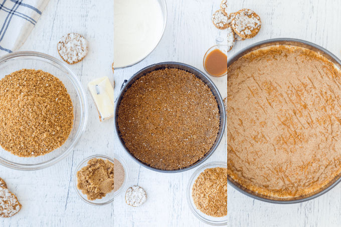Process shots for a Cinnamon Cheesecake.