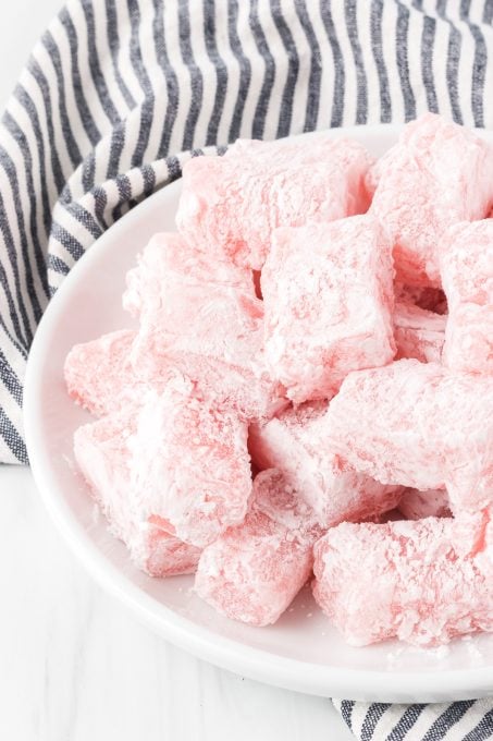 Squares of chewy rice cake, a Japanese treat.