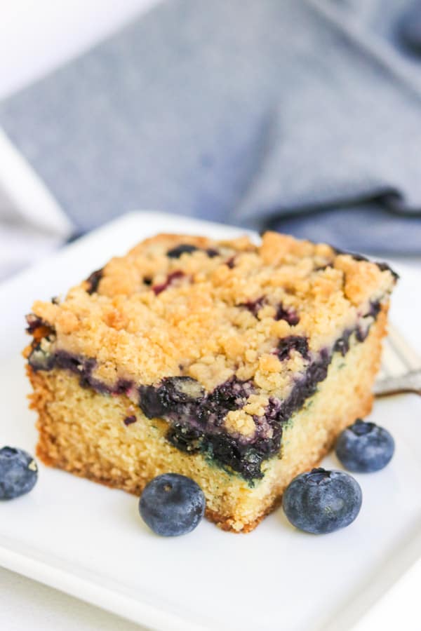 A slice of Blueberry Crumb Cake.