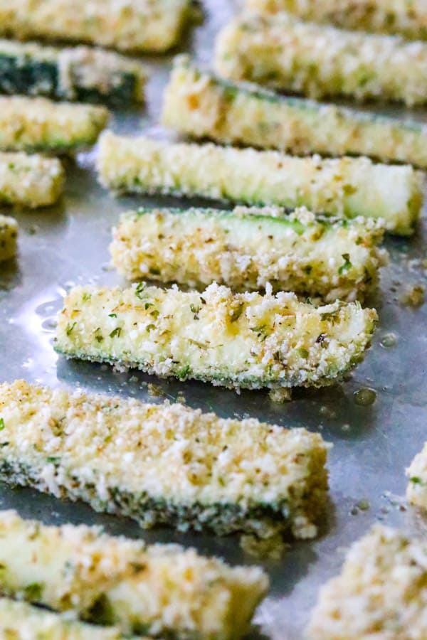 Zucchini Sticks ready for the oven.