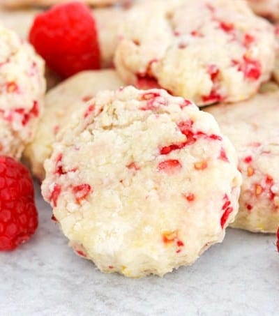 Raspberries and a bunch of Easy Raspberry Cream Cheese Scones.