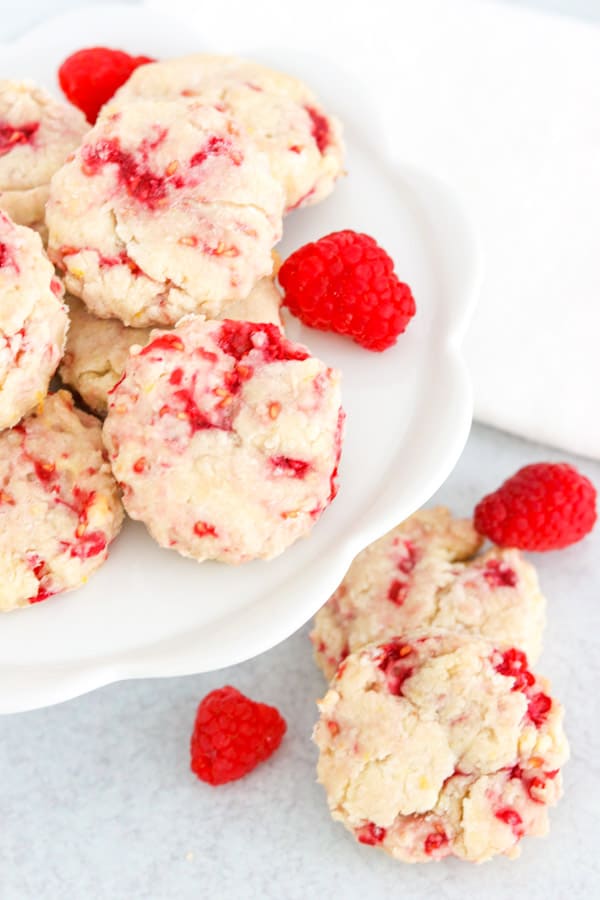 Easy Raspberry Cream Cheese Scones and raspberries.