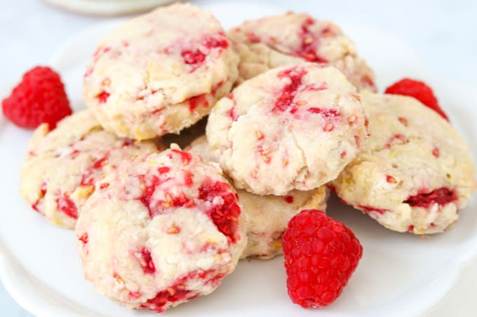 A plate of Easy Raspberry Cream Cheese Scones.