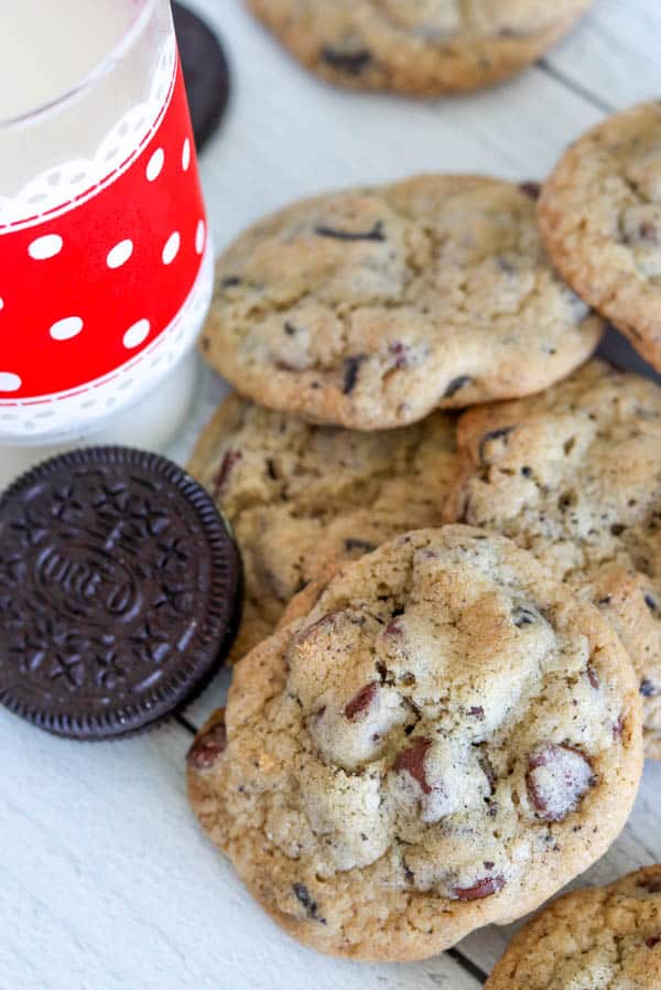 Crushed Oreos and Chocolate Chips combine to make the best Oreo Chocolate Chip Cookies..