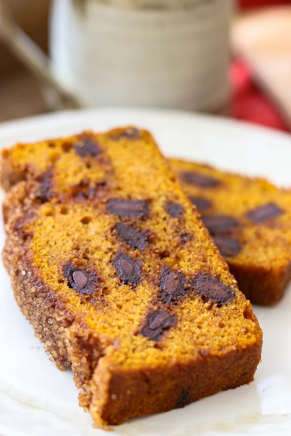 Chocolate Chunks in Pumpkin Bread.