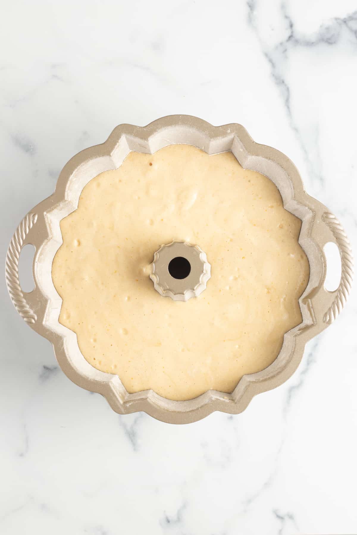 A chiffon cake ready for the oven.