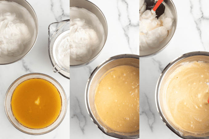 Process Steps for a Maple Chiffon Cake made in a bundt pan.