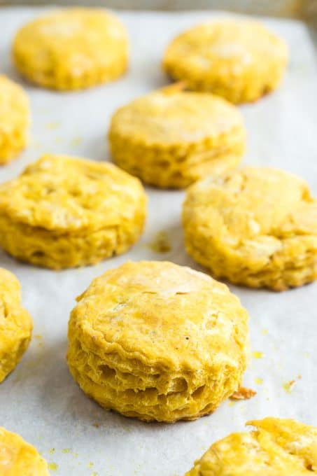 Biscuits made with pumpkin puree fresh out of the oven.