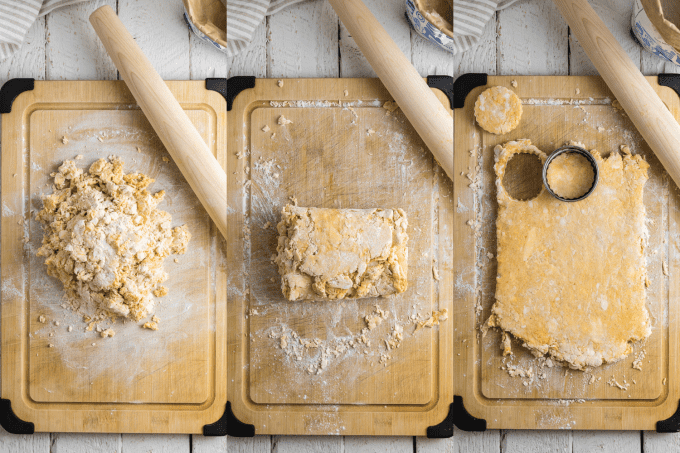 process shots for biscuits made with pumpkin puree.