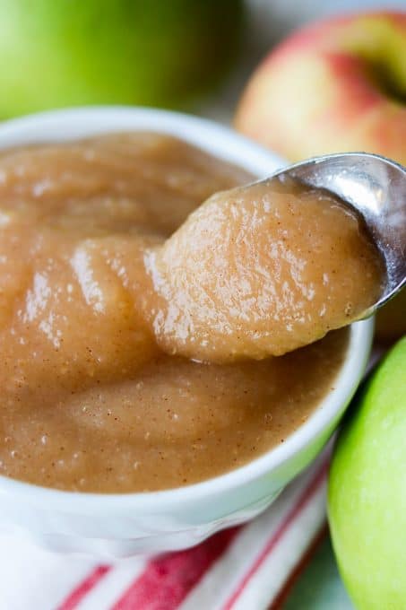 A spoonful of homemade applesauce.