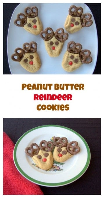 Peanut Butter cookies with chocolate covered pretzels, cinnamon red hots and chocolate chips make these fun holiday cookies!