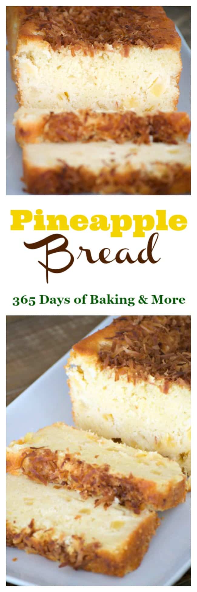 This Pineapple Bread is a great treat in the morning with your cup of coffee and the toasted coconut on the top helps you feel like you're in the tropics!