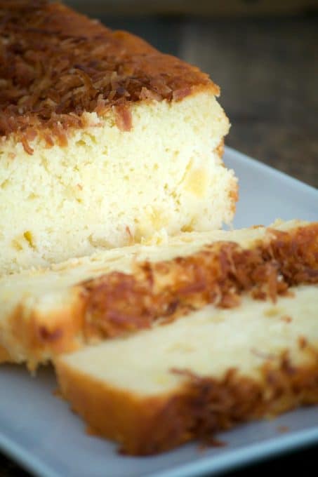 This Pineapple Bread is a great treat in the morning with your cup of coffee and the toasted coconut on the top helps you feel like you're in the tropics!