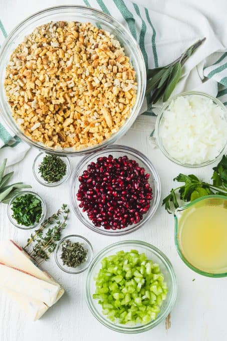 Ingredients to made dressing with pomegranate arils.