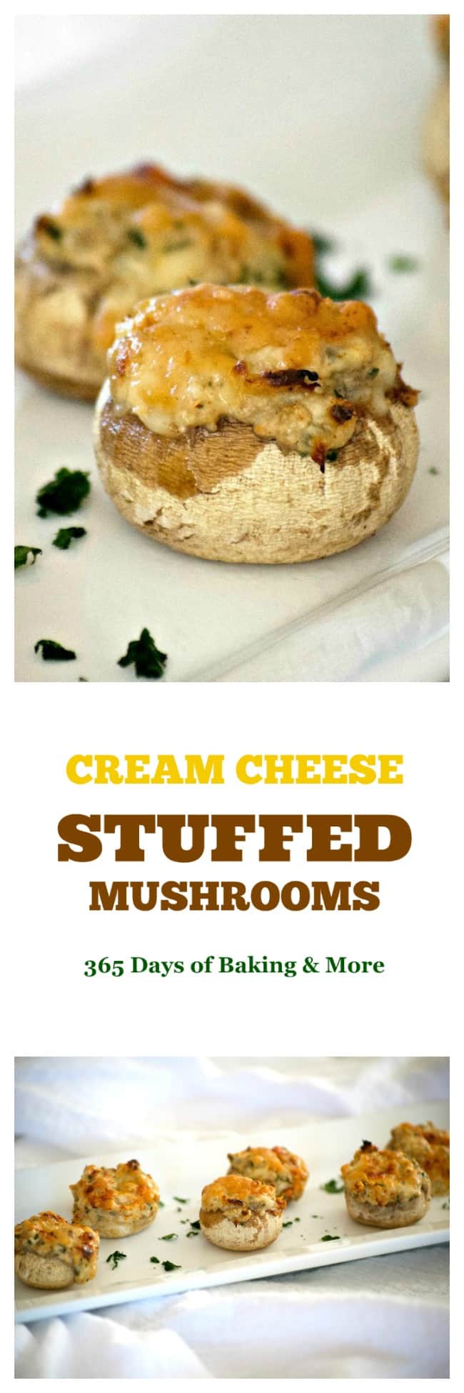 These Cream Cheese Stuffed Mushrooms are button mushrooms filled with cream cheese and a simple season mixture. They're a simple and delicious appetizer that won't last long once they're set out!
