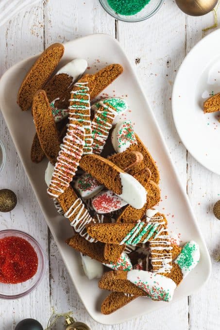 Biscotti dipped in white chocolate