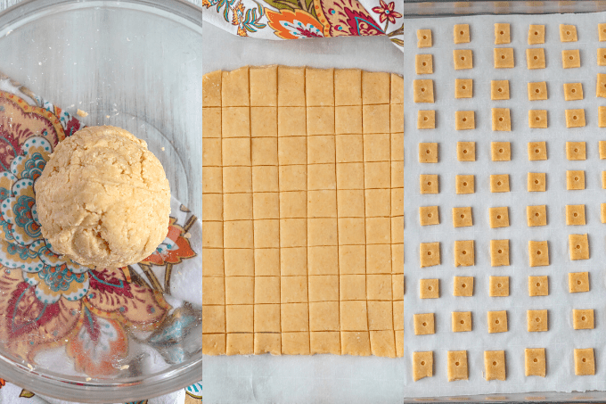 Process shots of making cheese crackers.