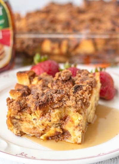 A slice of Baked Cinnamon French Toast.