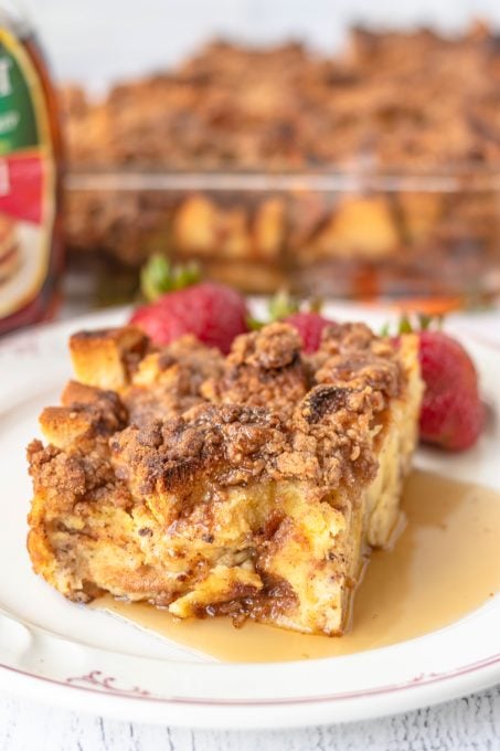 A slice of Baked Cinnamon French Toast.