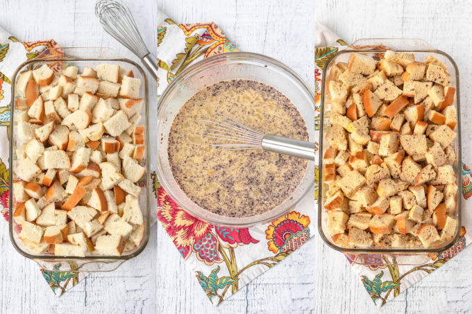 Process shots for making overnight French Toast.