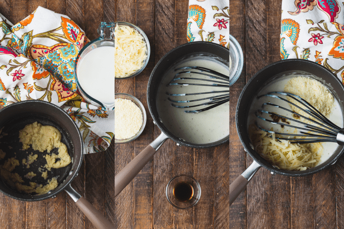 Process steps for making the Cauliflower cheese sauce.