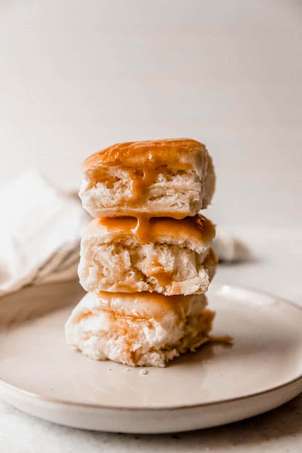 A delicious stack of Copycat Texas Roadhouse Rolls.