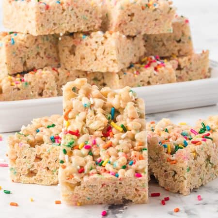 Rice Krispies Treats with cake mix and sprinkles.