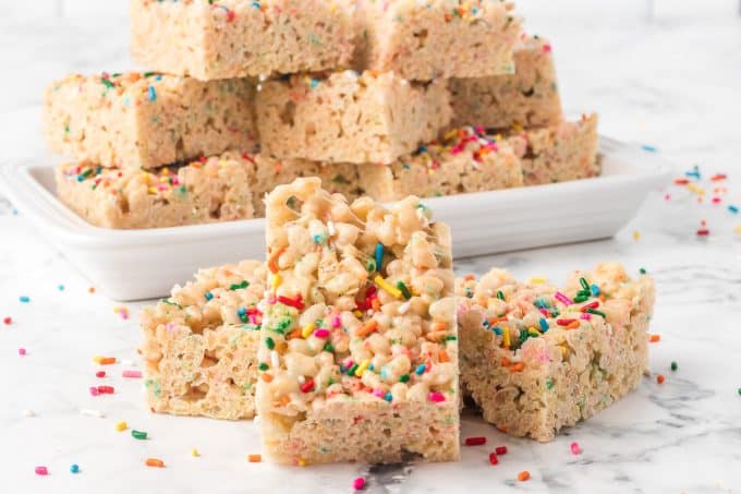 Rice Krispies Treats with cake mix and sprinkles.