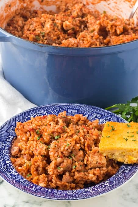 Rice, Andouille sausage, green pepper, tomatoes and more make this hearty Creole dinner recipe.