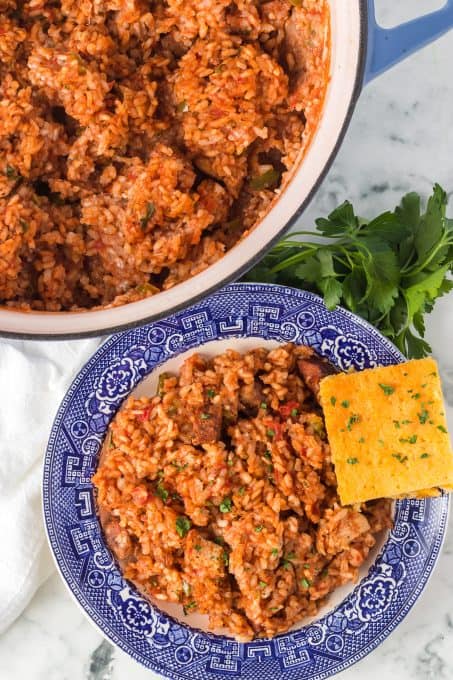 Rice, Andouille sausage tomatoes, Cajun seasoning, and more make up this dinner recipe. You can even add shrimp!