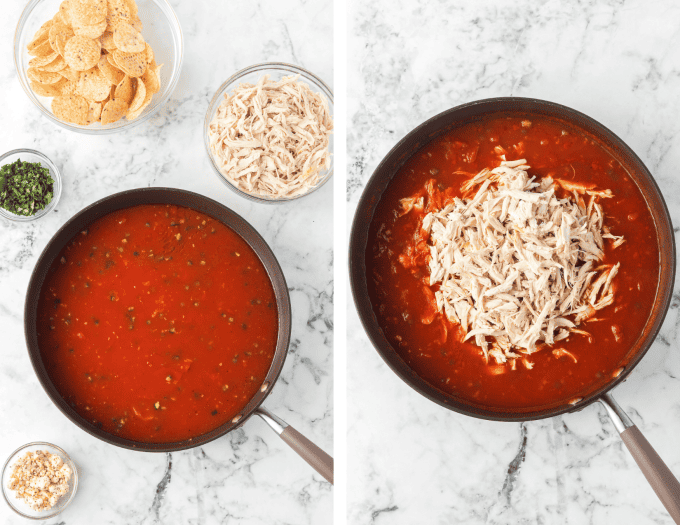 Chicken Chilaquiles process photos.