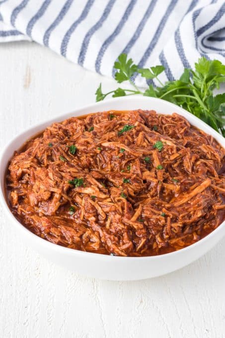 Shredded chicken made in the slow cooker.