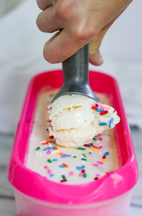 Scooping the ice cream.