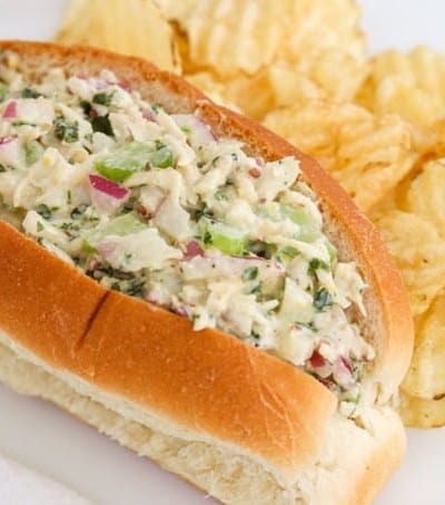 Chicken Salad sandwich with potato chips.