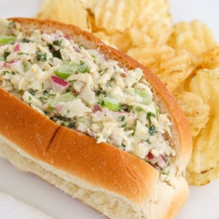 Chicken Salad sandwich with potato chips.