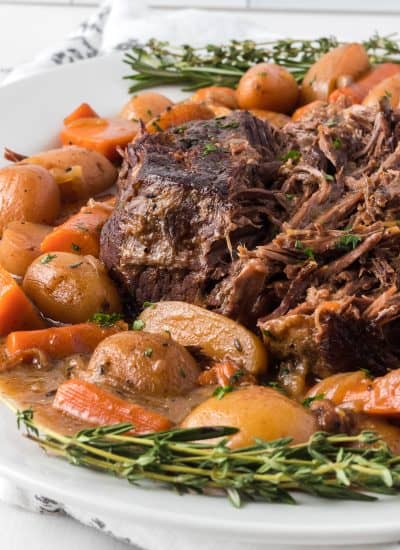 Slow Cooker carrots, potatoes, and pot roast.