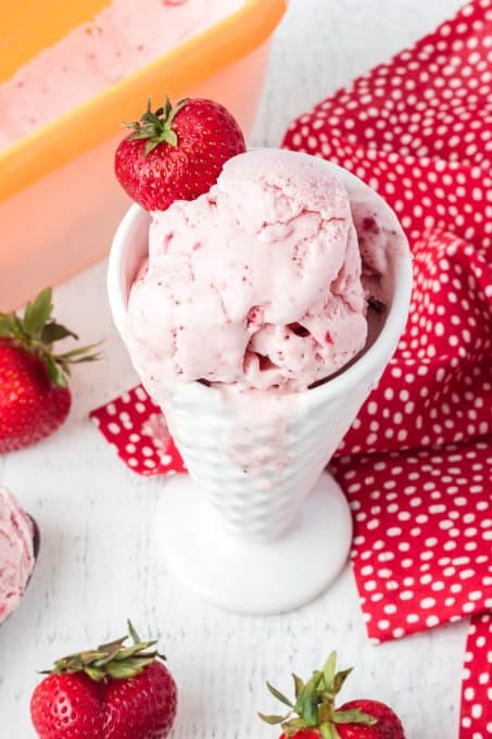 Ice cream bursting with lots of great strawberry flavor.