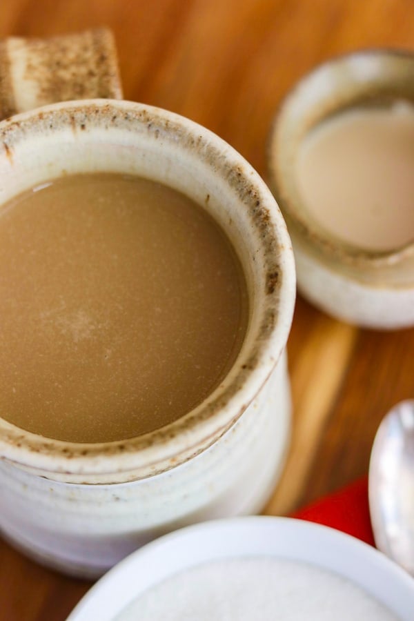 A cup of coffee with Homemade French Vanilla Coffee Creamer.